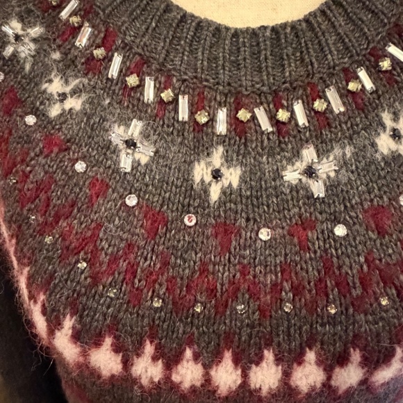 J. Crew Jewel Embellished Fair Isle Crewneck Sweater Dress, Wool Blend, Size Med - Picture 3 of 15